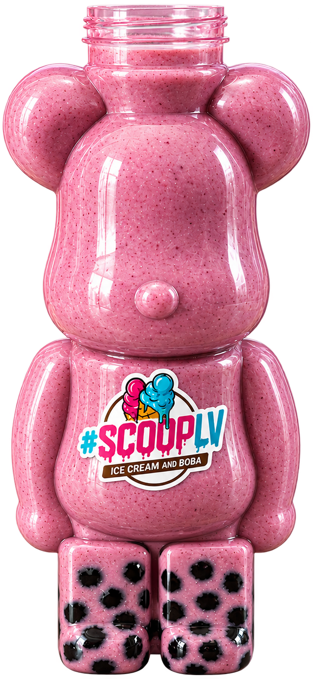 Boba milk tea in a bear-shaped bottle