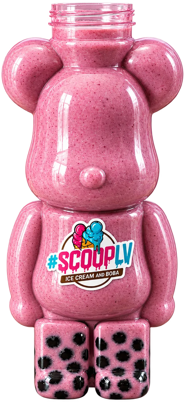 Boba milk tea in a bear-shaped bottle
